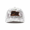 FS Factory Support white gray camo Richardson 112 trucker hat with leather patch on white background
